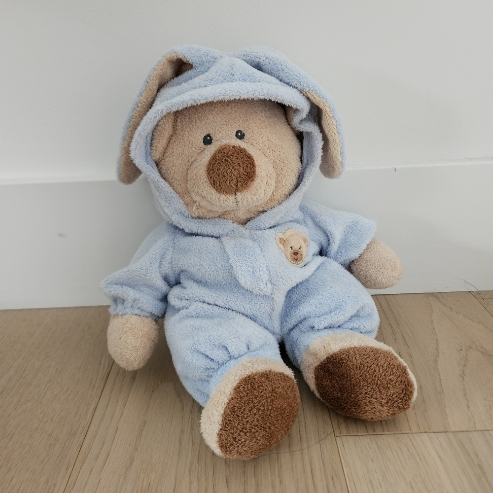 Vintage Ty Pluffies Blue Baby PJ Teddy Bear Plush Pajamas 12"